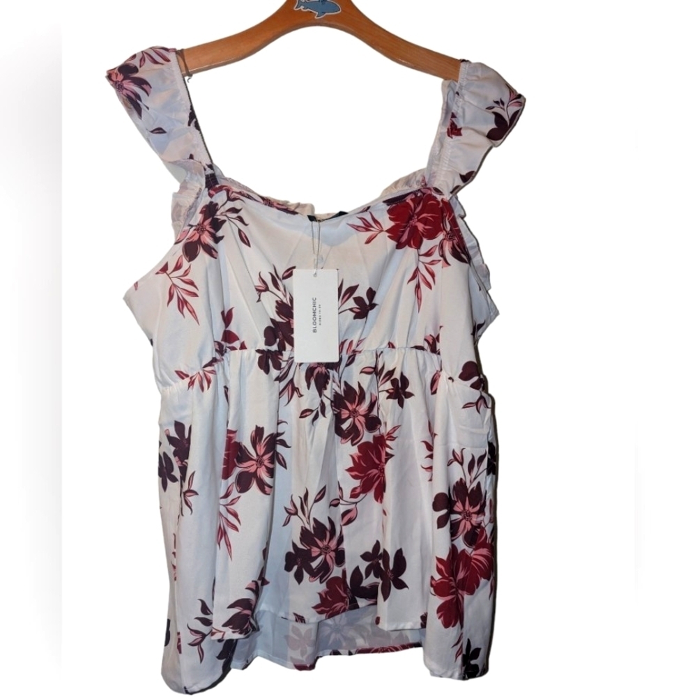 Floral Print Babydoll Ruffles Trim Cami Top